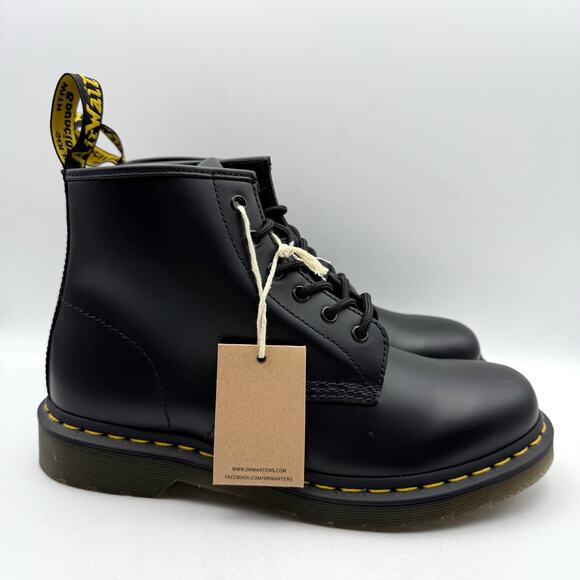 Dr. Martens 101 Yellow Stitch Ankle Boots Womens US 10 EU 42 Black Leather NWOB - Picture 4 of 13